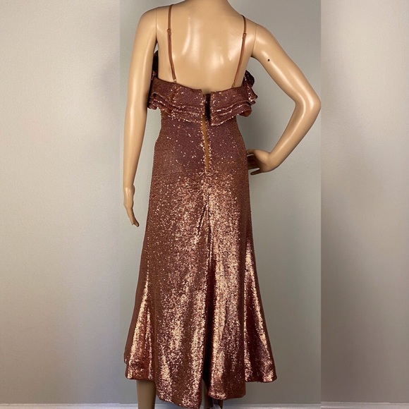 NEW C/MEO COLLECTIVE SEQUIN RUFFLE MIDI DRESS - Picture 7 of 9